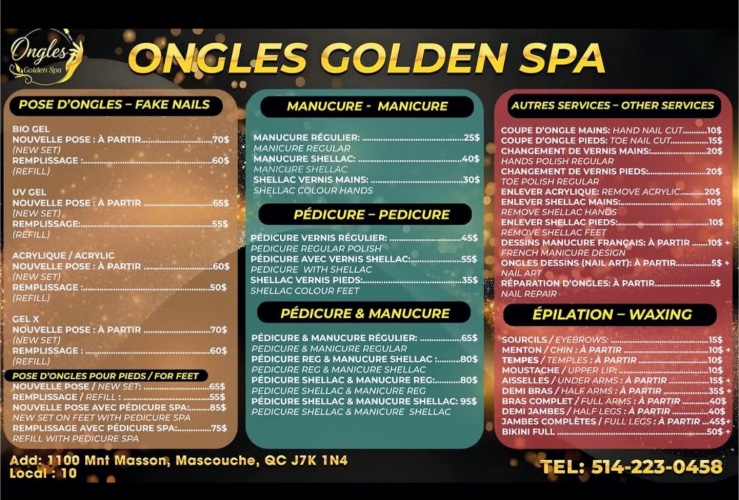 Ongles Golden spa, nail salon in Mascouche, Quebec